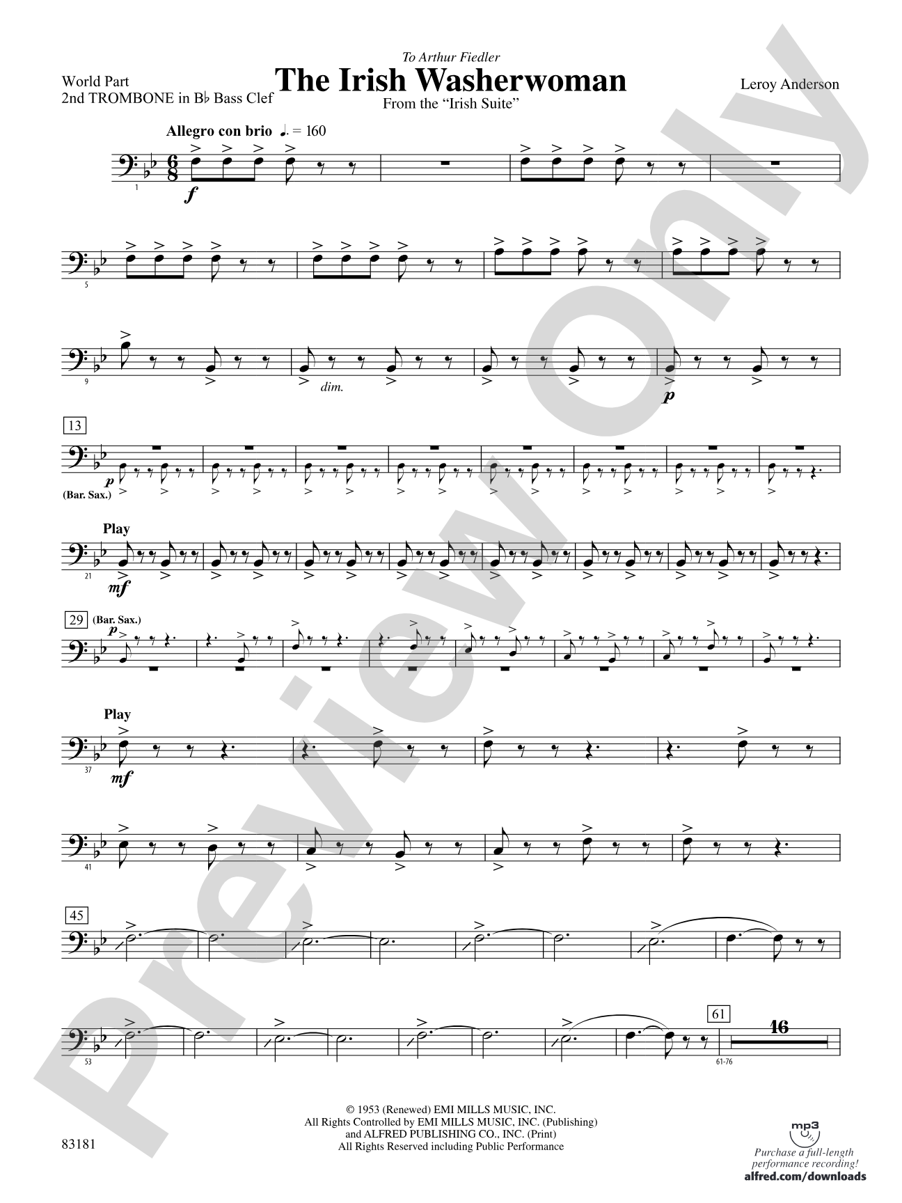 The Irish Washerwoman (from the Irish Suite): (wp) 2nd B-flat Trombone B.C.