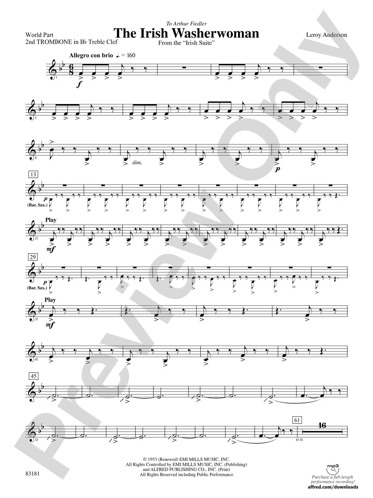 The Irish Washerwoman (from the Irish Suite): (wp) 2nd B-flat Trombone T.C.