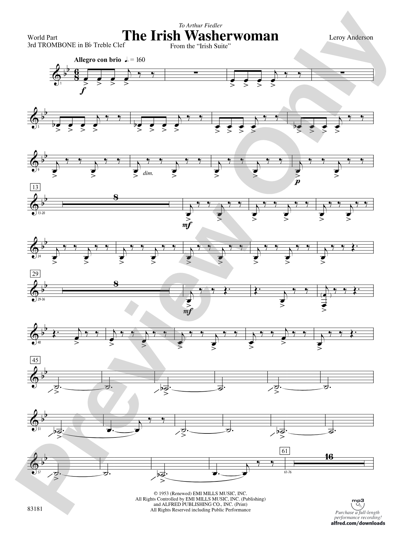 The Irish Washerwoman (from the Irish Suite): (wp) 3rd B-flat Trombone T.C.