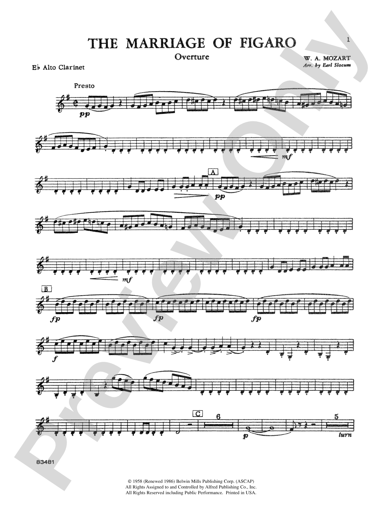 The Marriage of Figaro Overture: E-flat Alto Clarinet