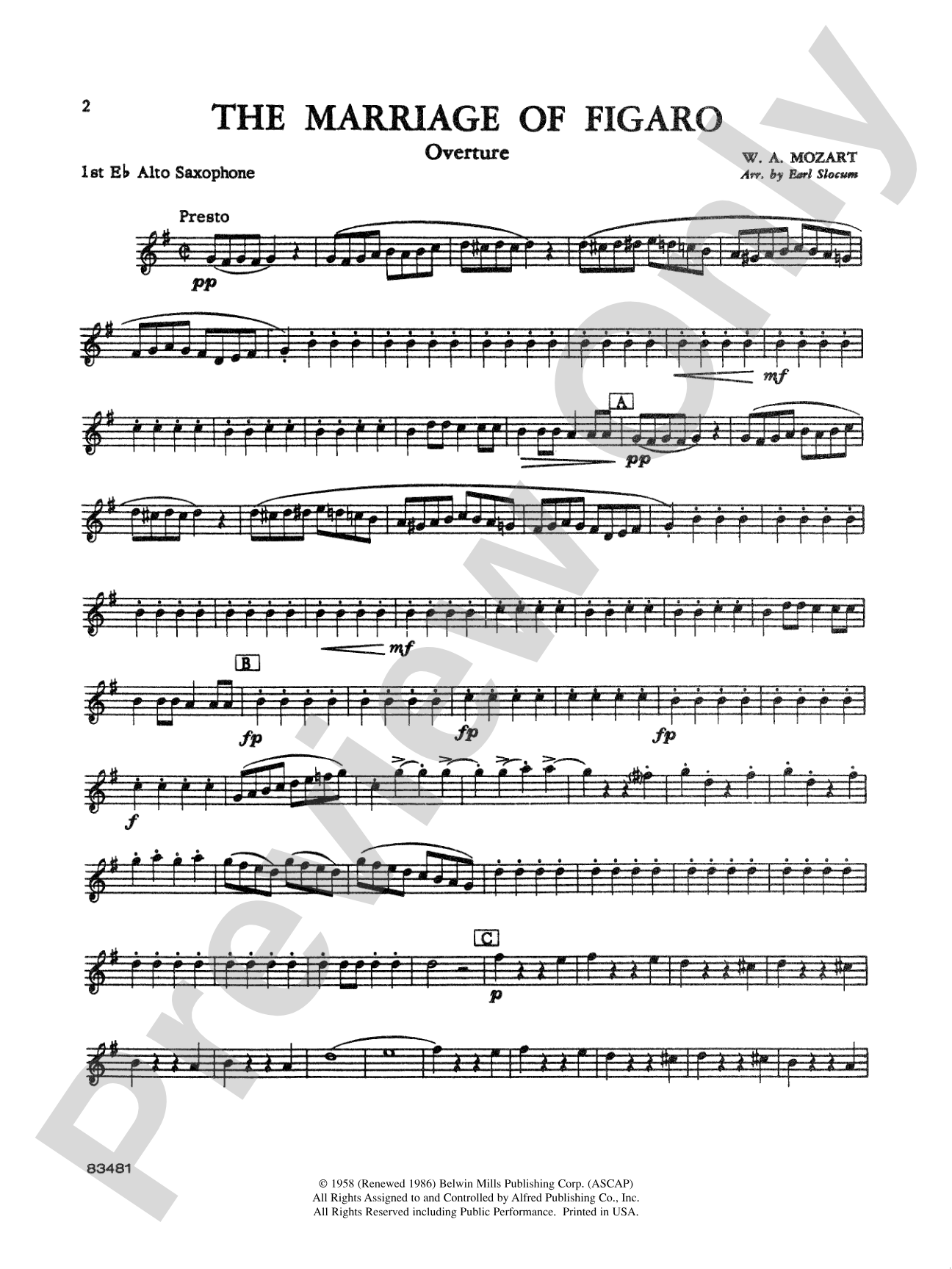 The Marriage of Figaro Overture: E-flat Alto Saxophone
