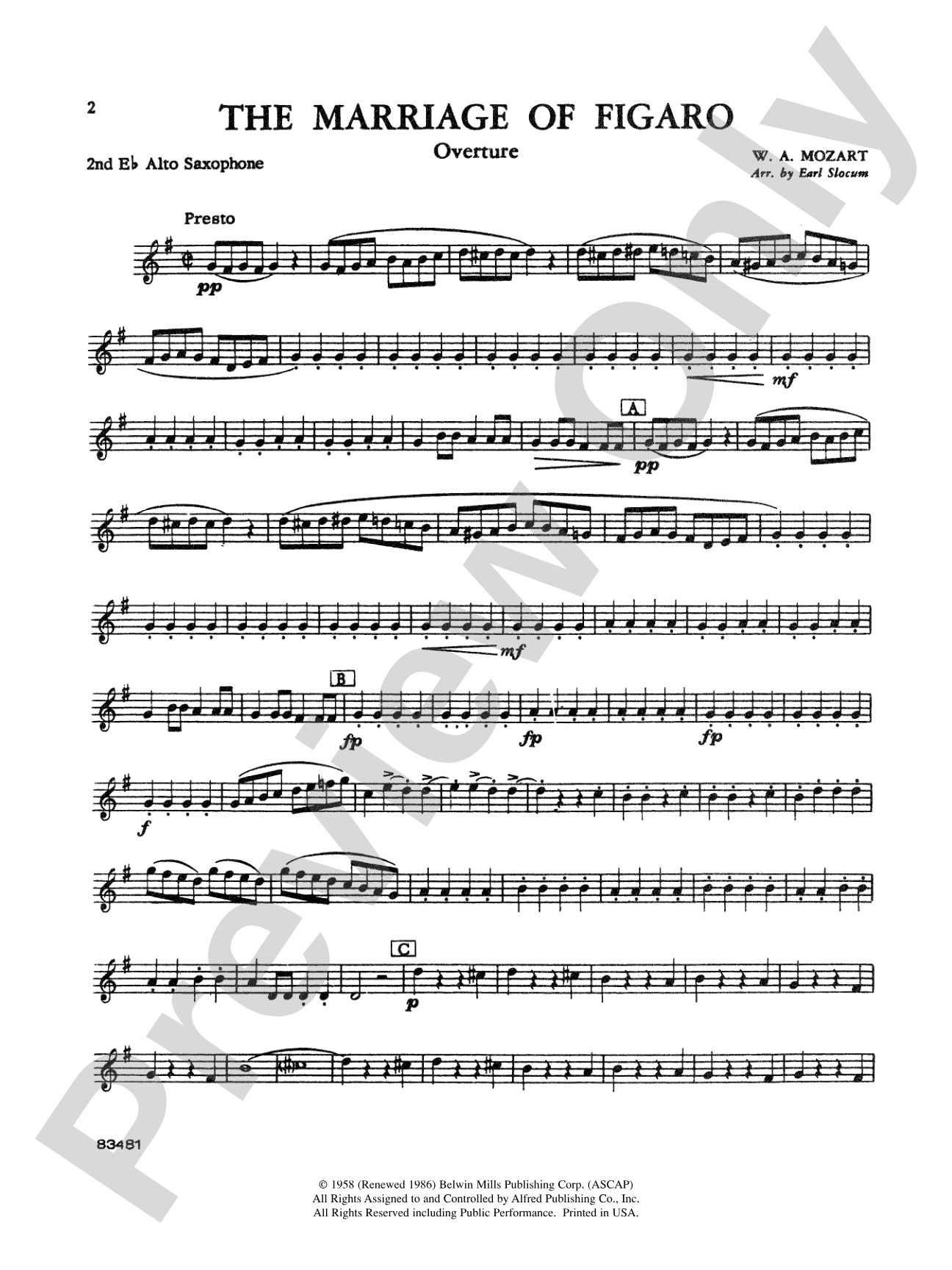 The Marriage of Figaro Overture: 2nd E-flat Alto Saxophone