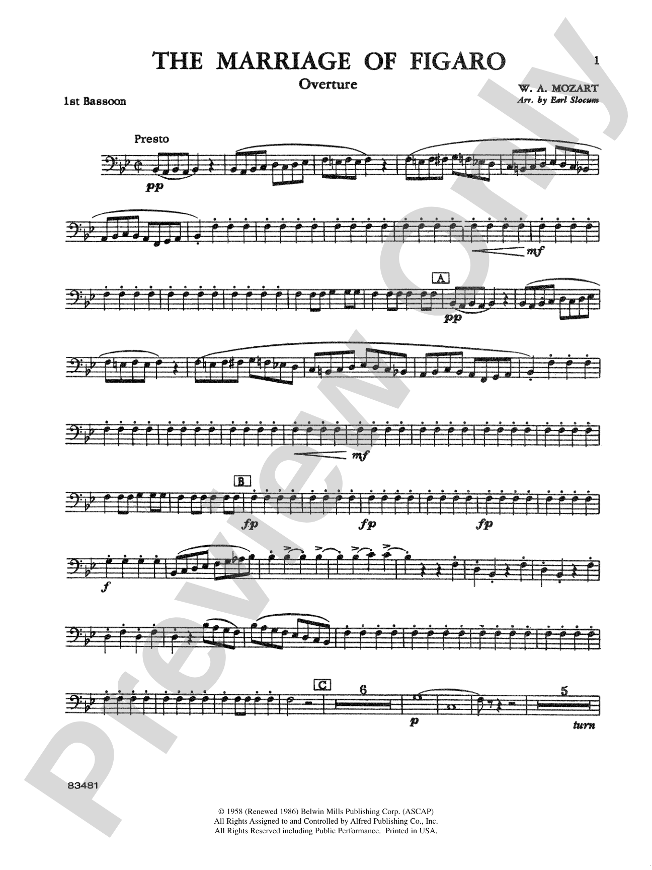 The Marriage of Figaro Overture: Bassoon