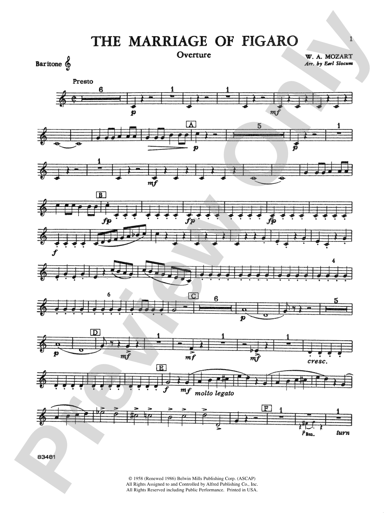 The Marriage of Figaro Overture: Baritone T.C.