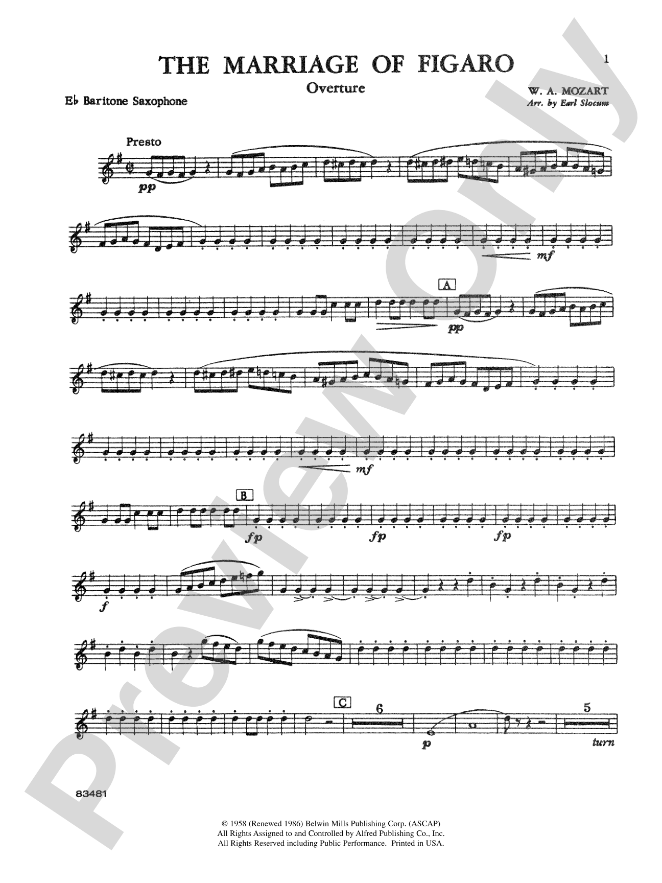 The Marriage of Figaro Overture: E-flat Baritone Saxophone