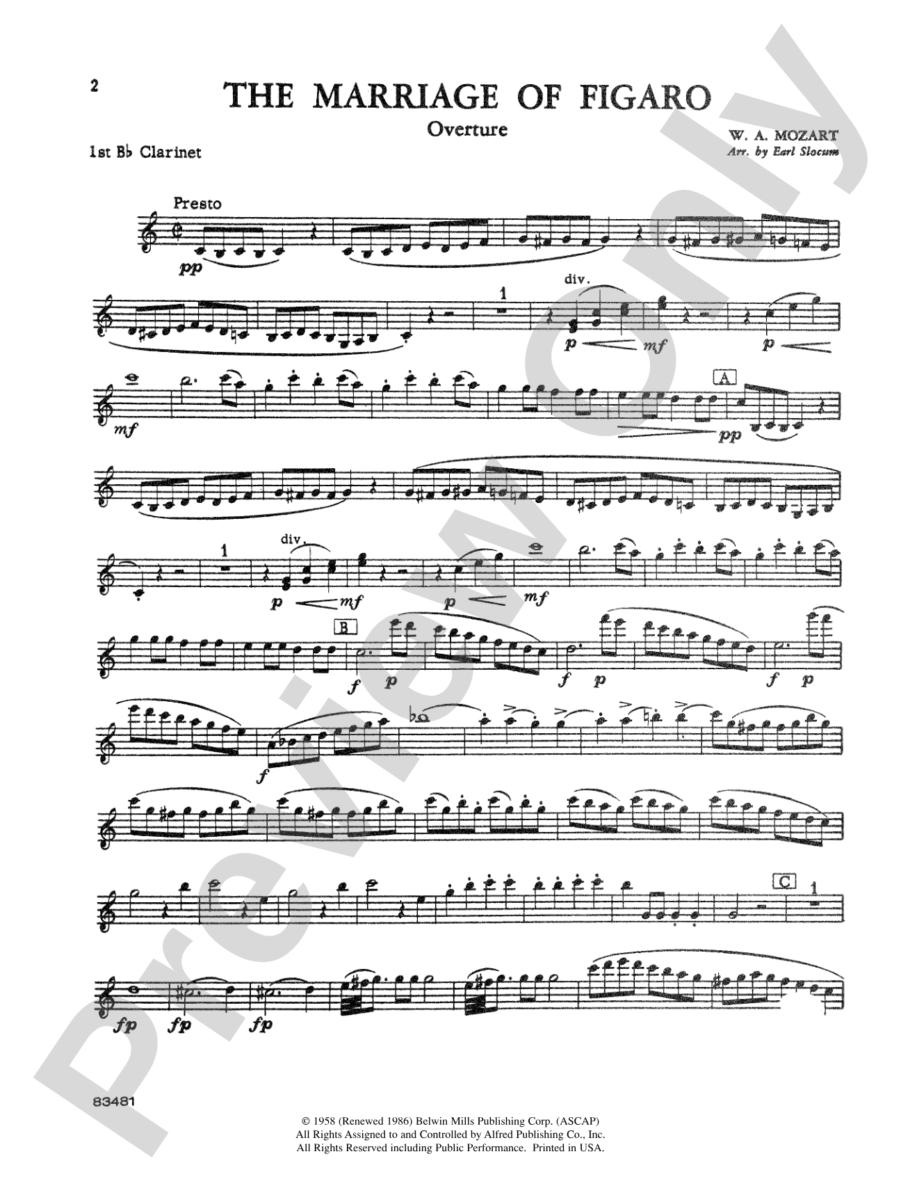The Marriage of Figaro Overture: 1st B-flat Clarinet
