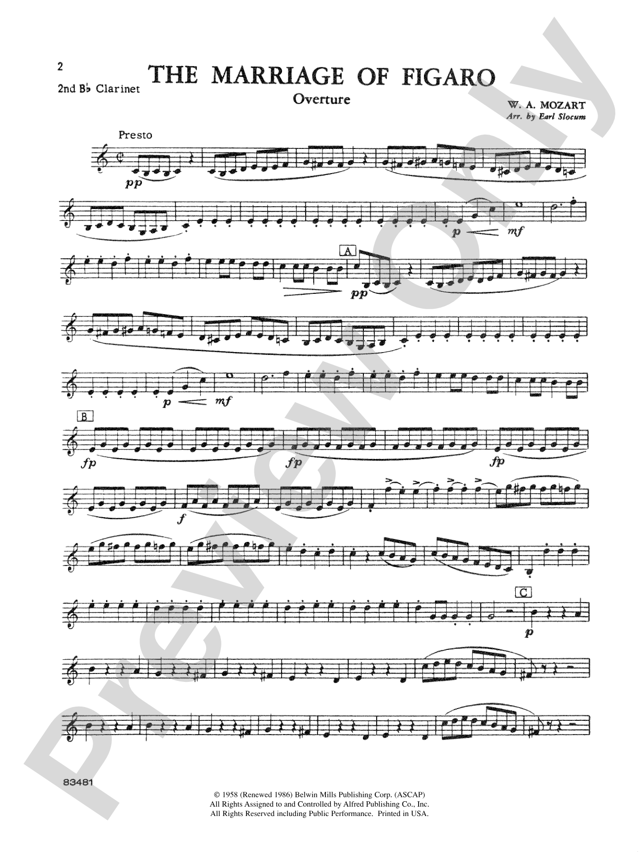 The Marriage of Figaro Overture: 2nd B-flat Clarinet