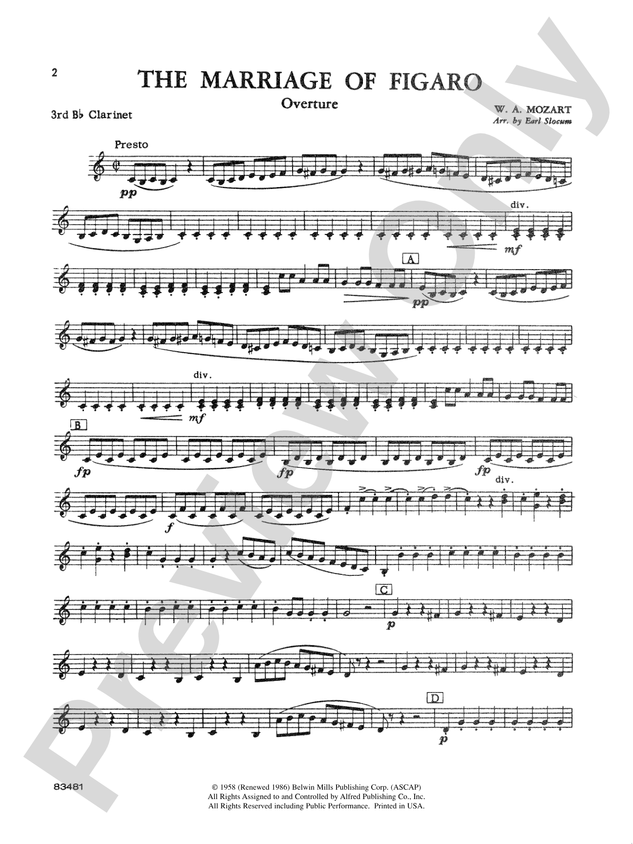 The Marriage of Figaro Overture: 3rd B-flat Clarinet