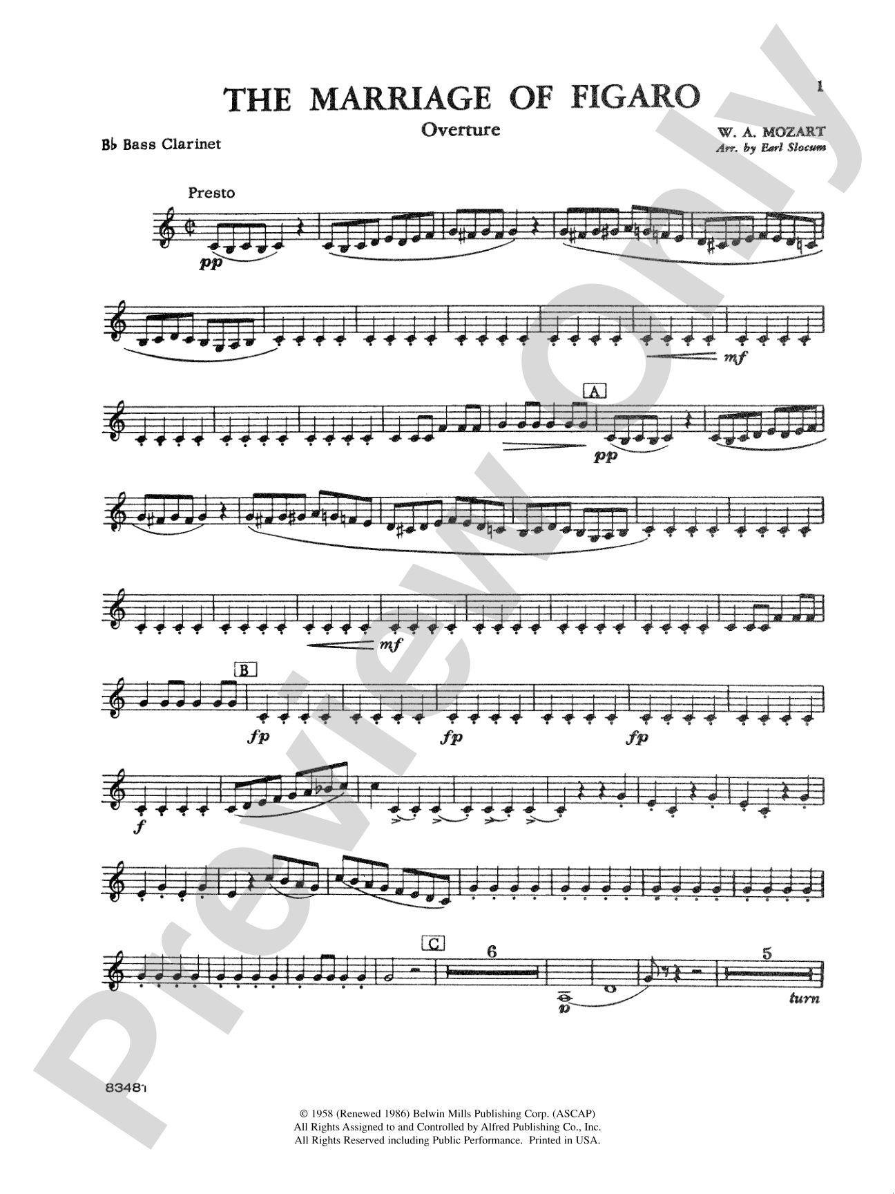 The Marriage of Figaro Overture: B-flat Bass Clarinet
