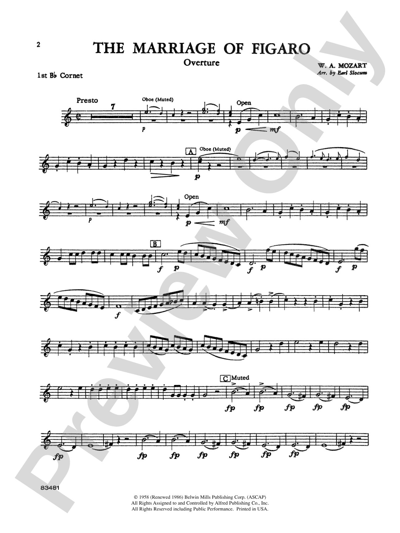The Marriage of Figaro Overture: 1st B-flat Cornet