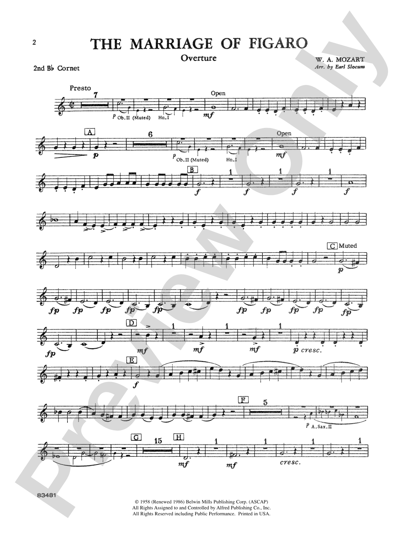 The Marriage of Figaro Overture: 2nd B-flat Cornet