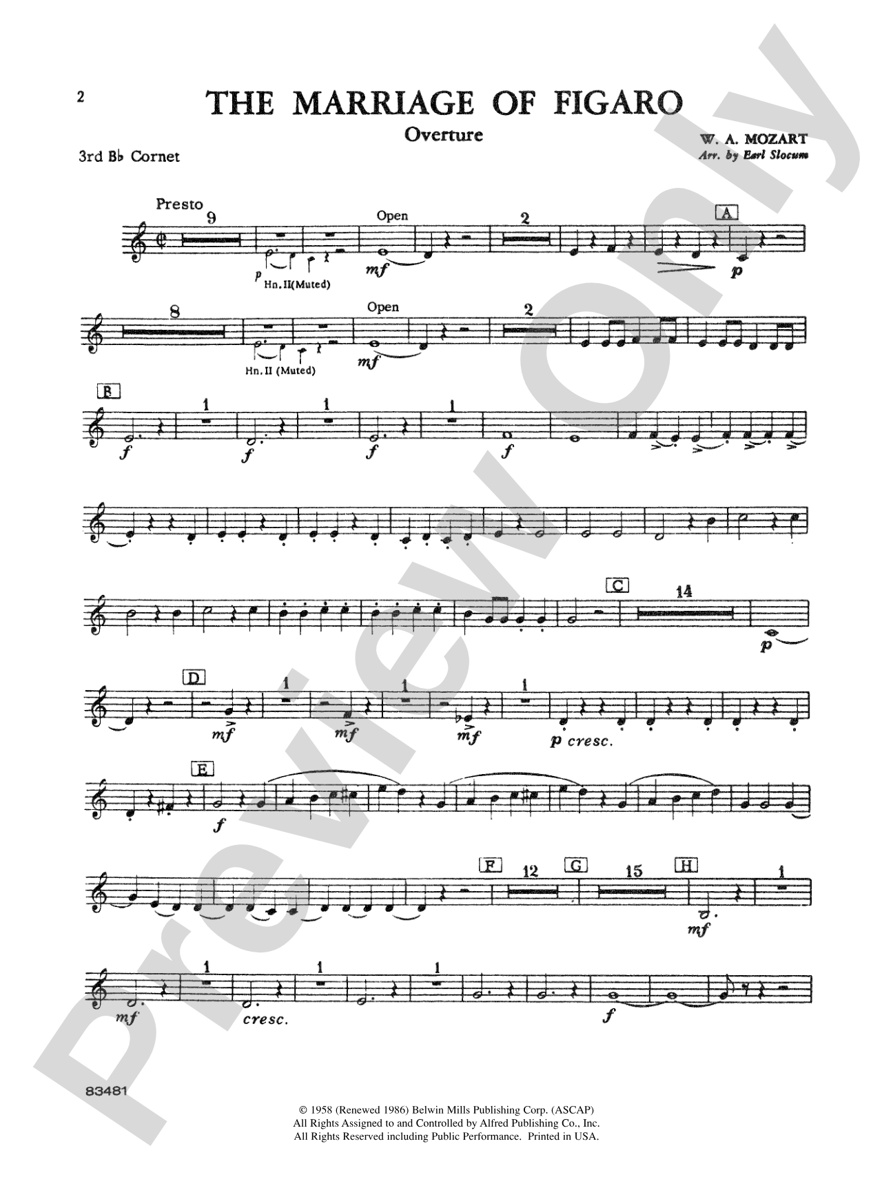 The Marriage of Figaro Overture: 3rd B-flat Cornet