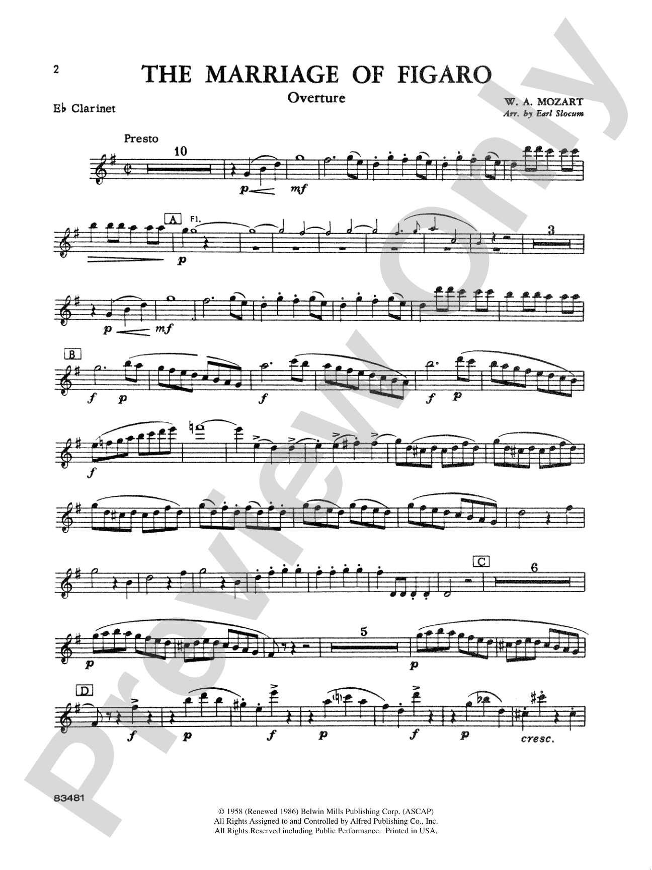 The Marriage of Figaro Overture: E-flat Soprano Clarinet