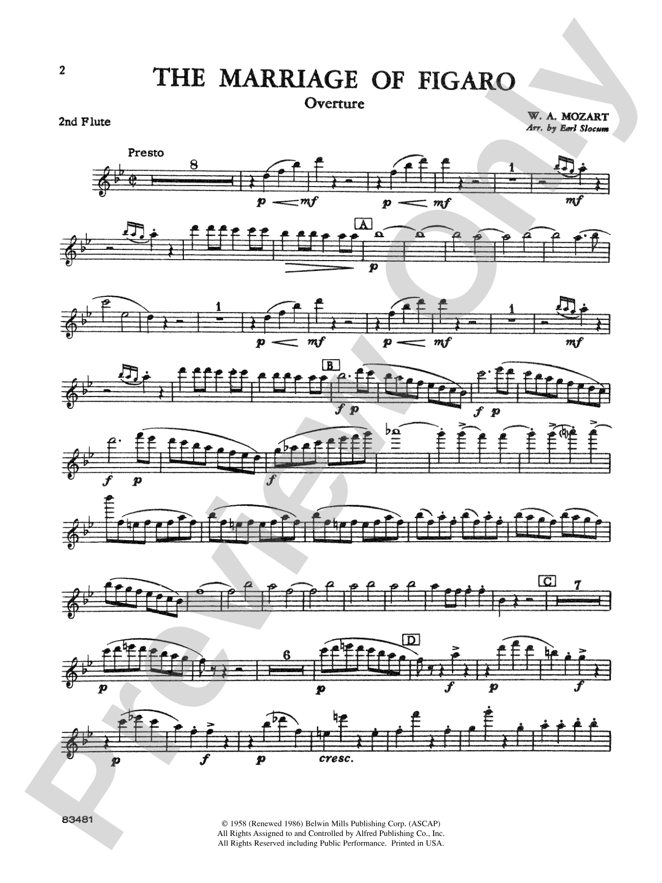The Marriage of Figaro Overture: 2nd Flute