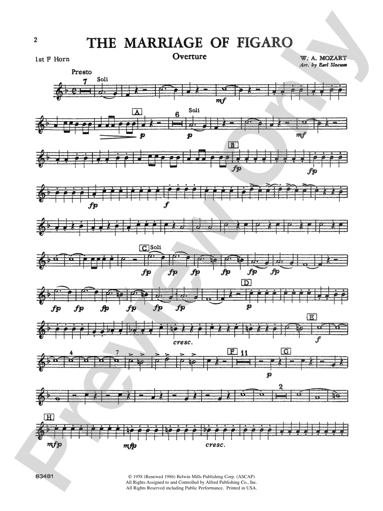 The Marriage of Figaro Overture: 1st F Horn
