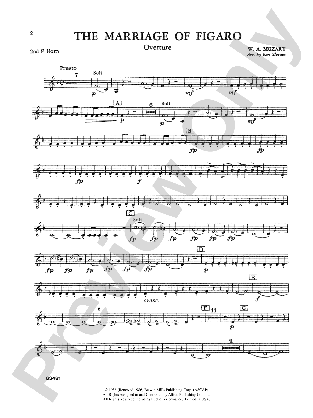 The Marriage of Figaro Overture: 2nd F Horn