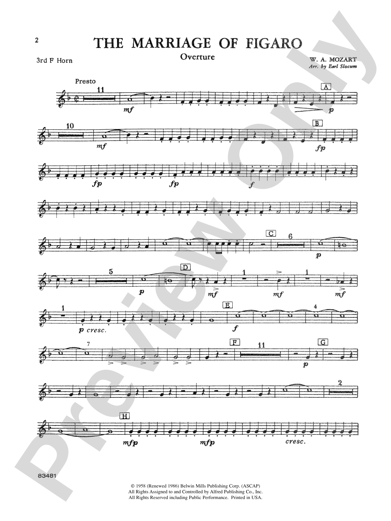 The Marriage of Figaro Overture: 3rd F Horn