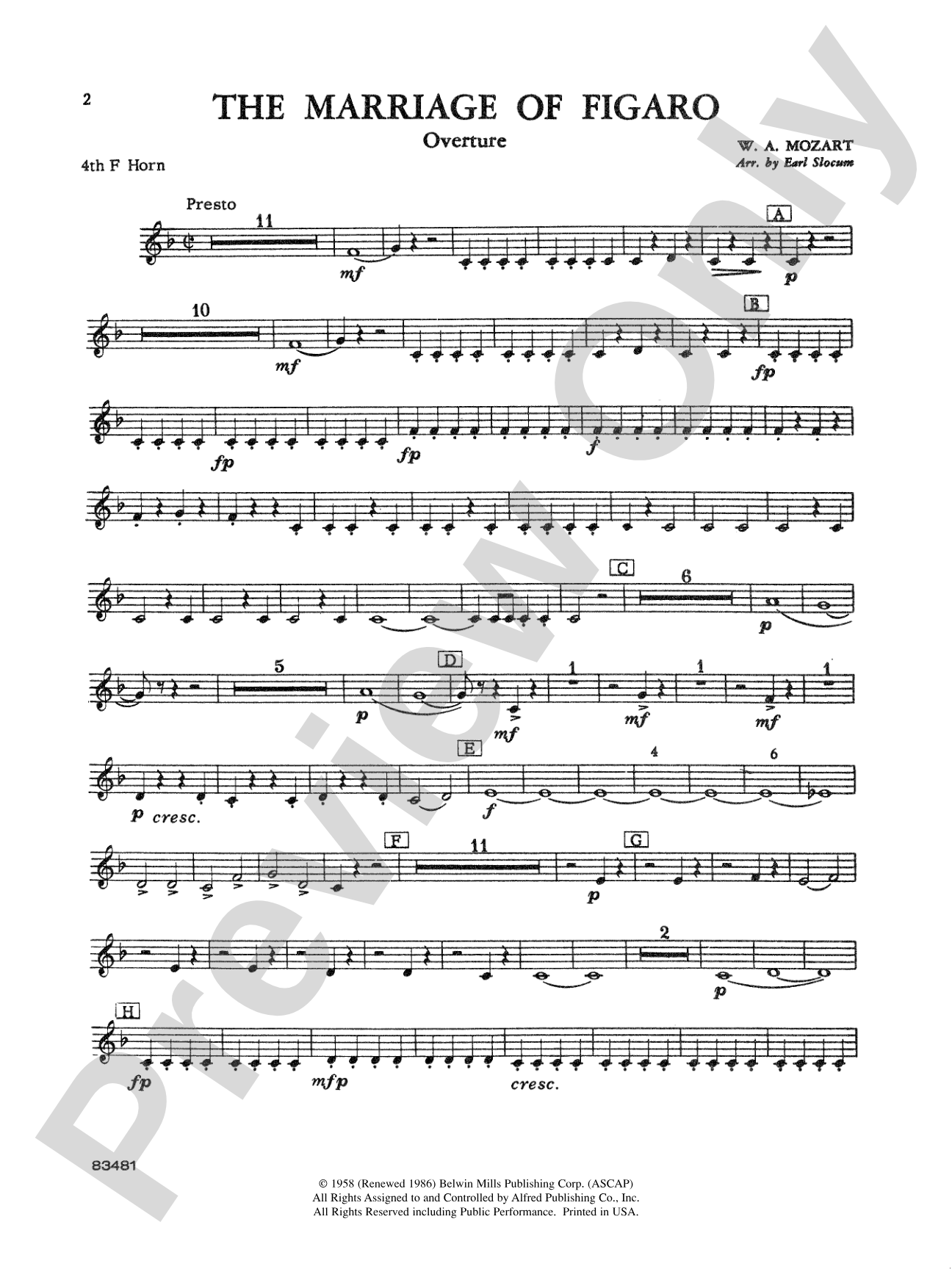 The Marriage of Figaro Overture: 4th F Horn