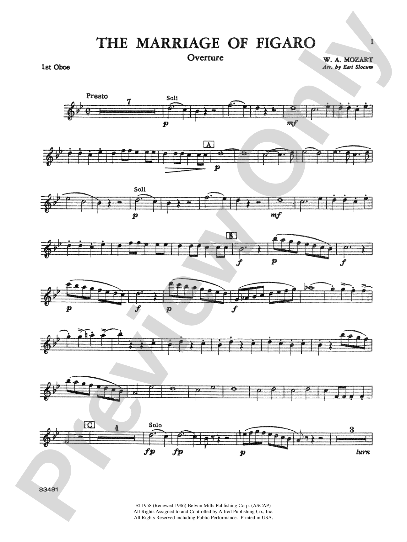 The Marriage of Figaro Overture: Oboe