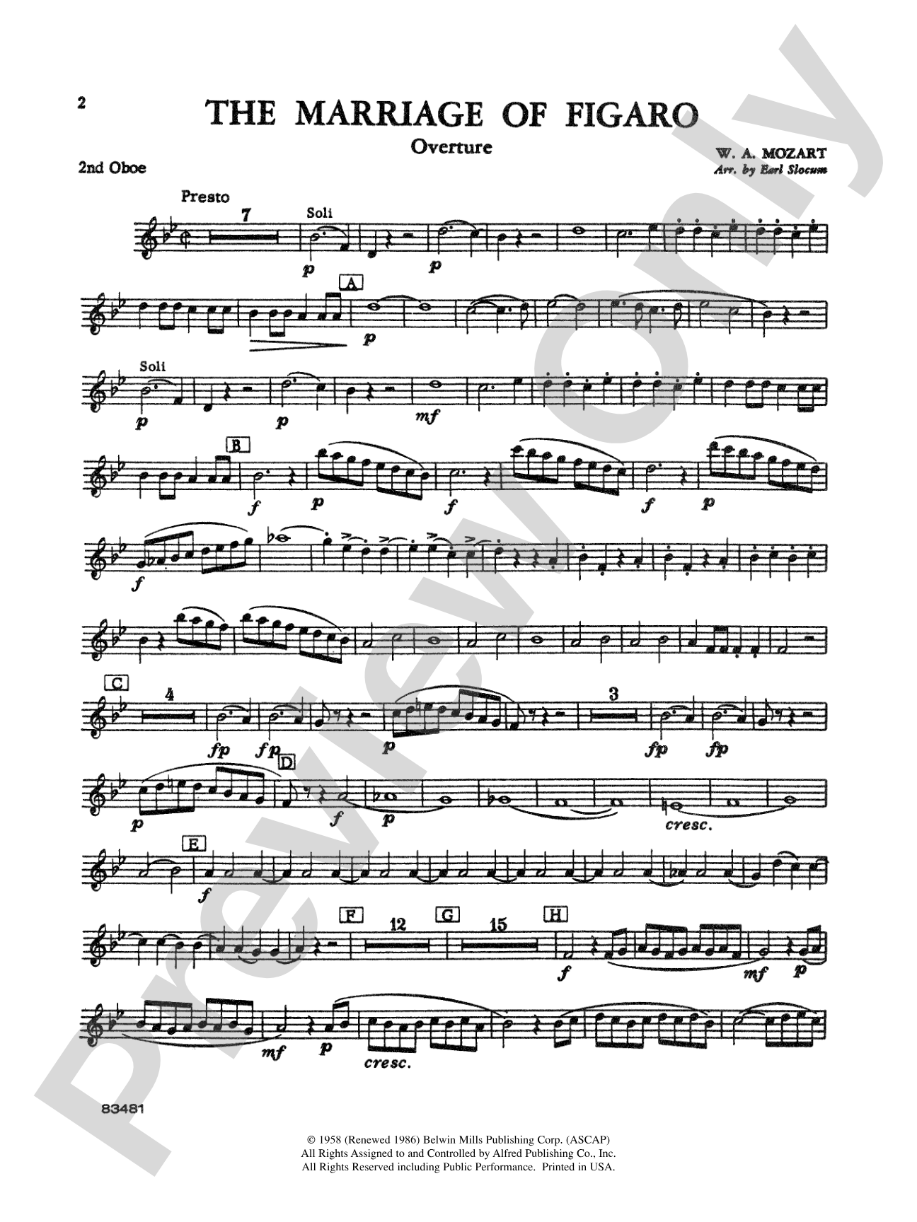 The Marriage of Figaro Overture: 2nd Oboe