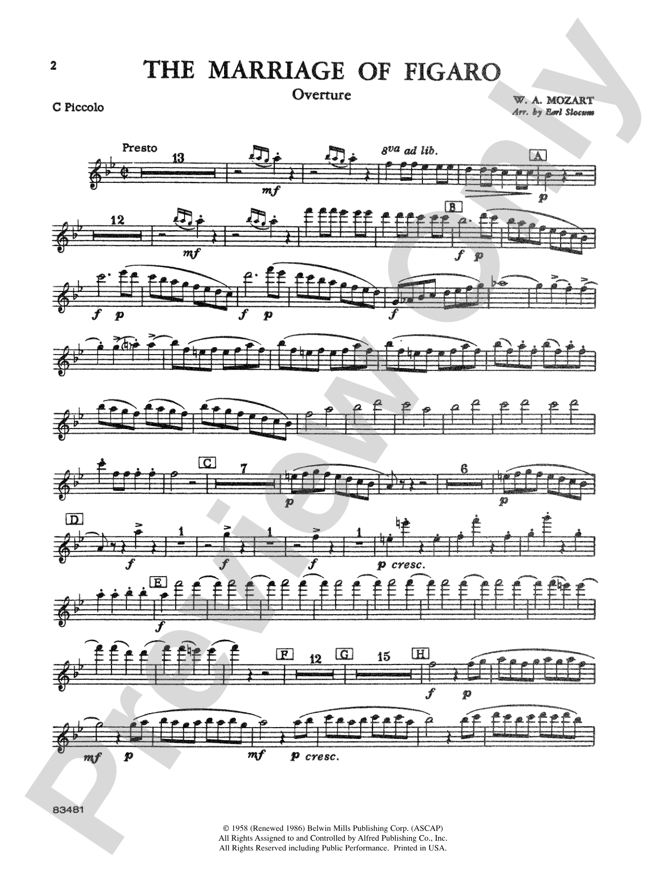 The Marriage of Figaro Overture: Piccolo