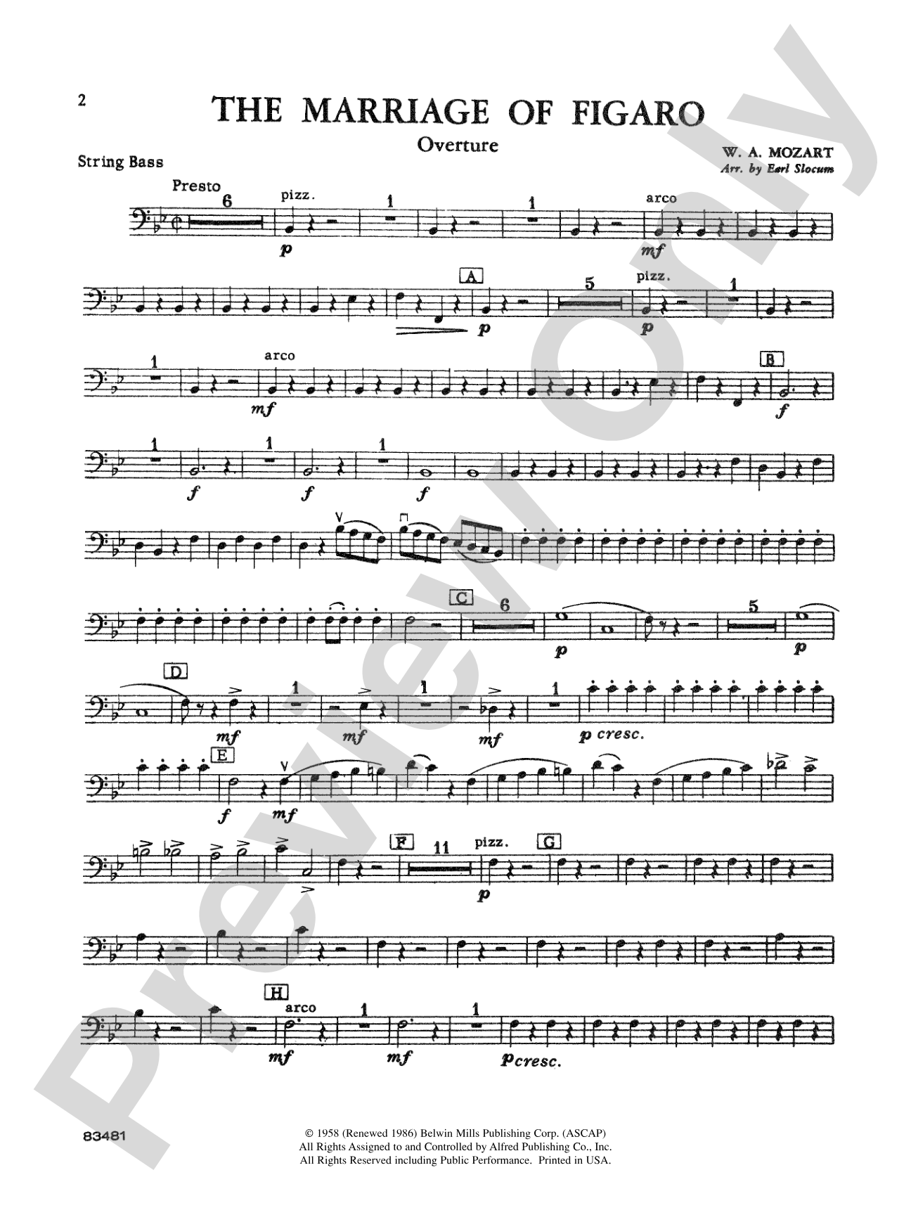 The Marriage of Figaro Overture: String Bass
