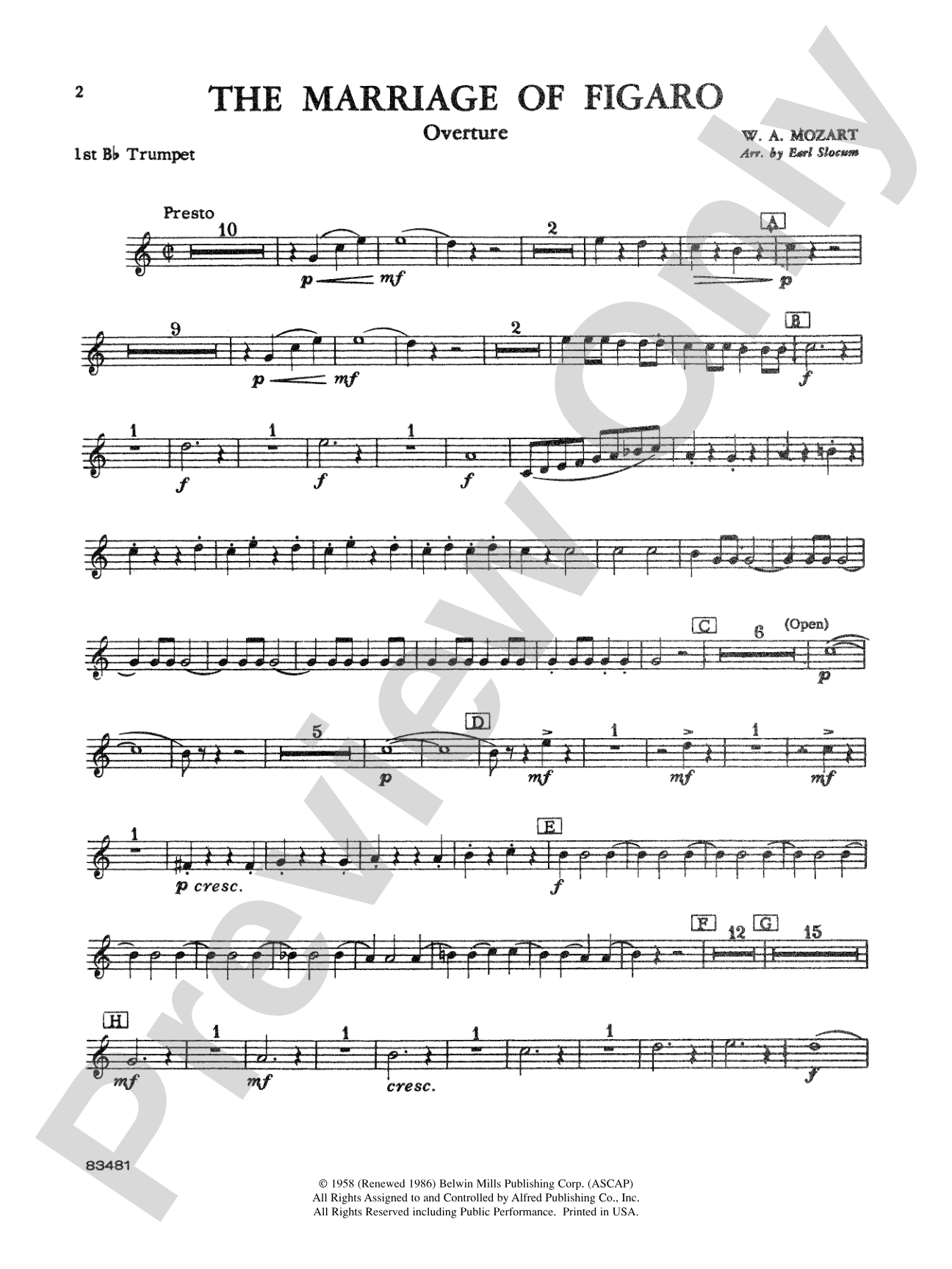 The Marriage of Figaro Overture: 1st B-flat Trumpet