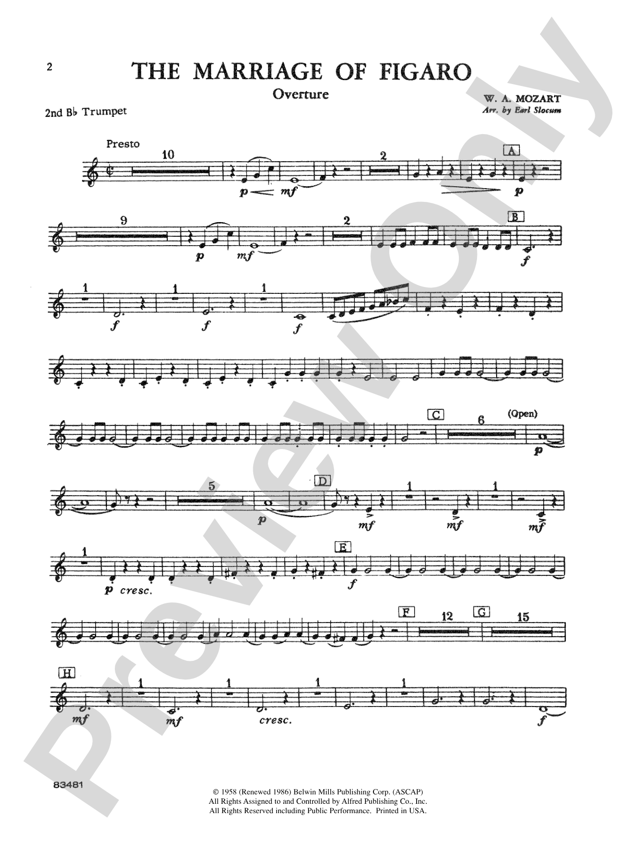 The Marriage of Figaro Overture: 2nd B-flat Trumpet