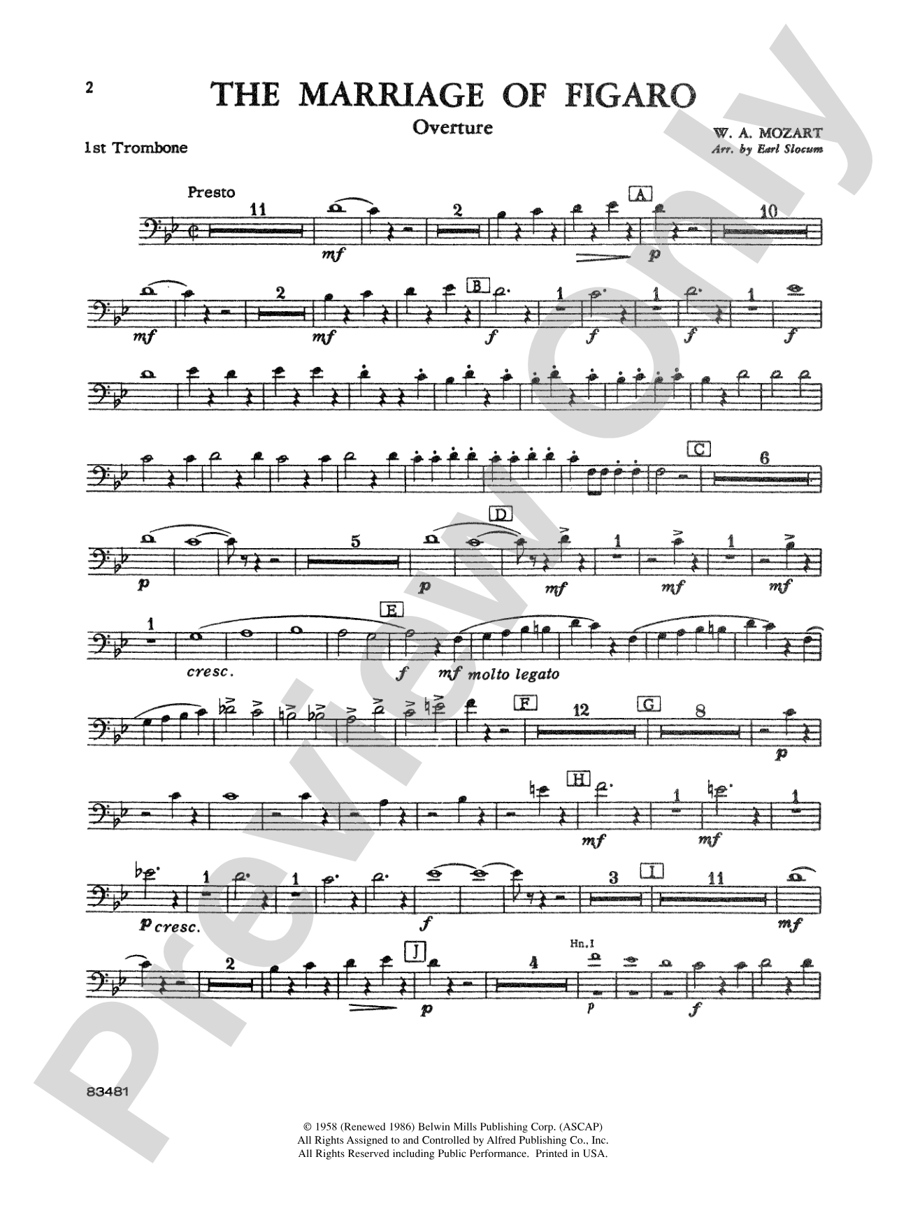 The Marriage of Figaro Overture: 1st Trombone