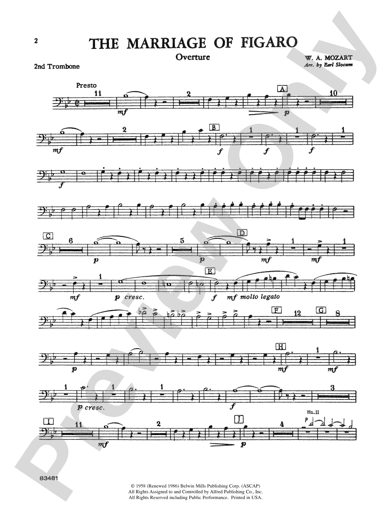 The Marriage of Figaro Overture: 2nd Trombone