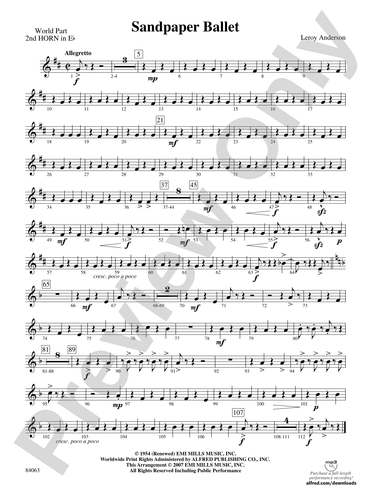 Sandpaper Ballet: (wp) 2nd Horn in E-flat