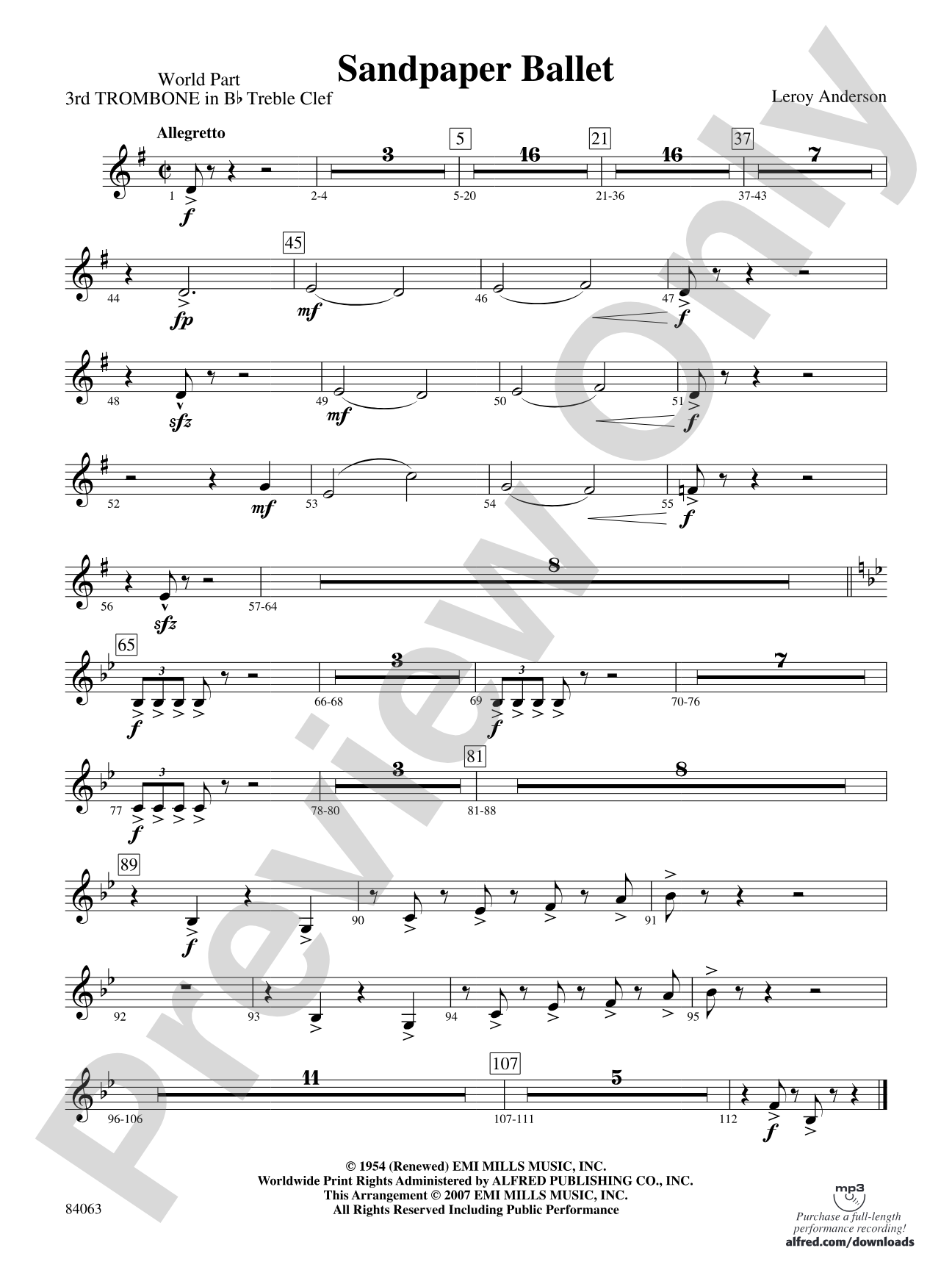 Sandpaper Ballet: (wp) 3rd B-flat Trombone T.C.