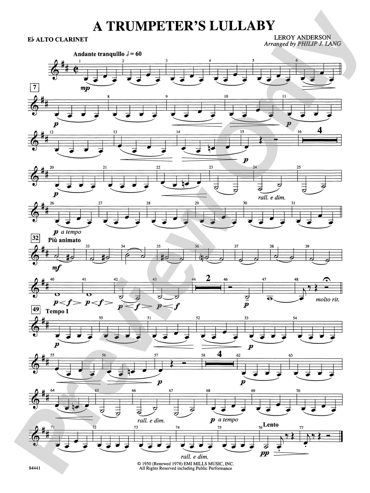 Trumpeter's Lullaby (with Trumpet Solo): E-flat Alto Clarinet