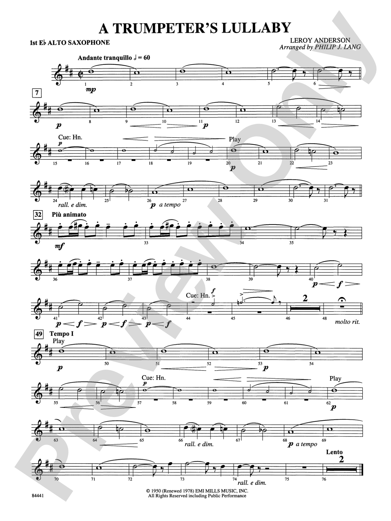 Trumpeter's Lullaby (with Trumpet Solo): E-flat Alto Saxophone