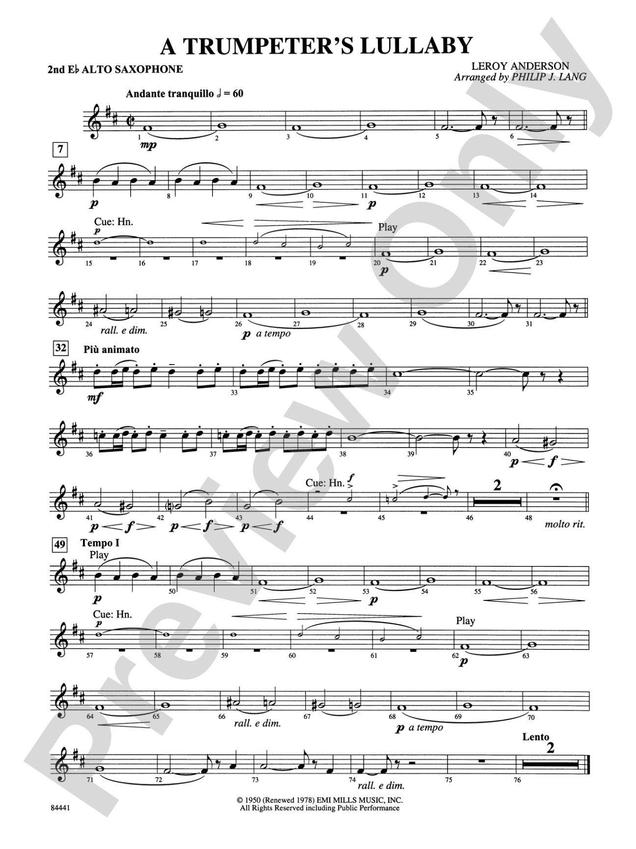 Trumpeter's Lullaby (with Trumpet Solo): 2nd E-flat Alto Saxophone