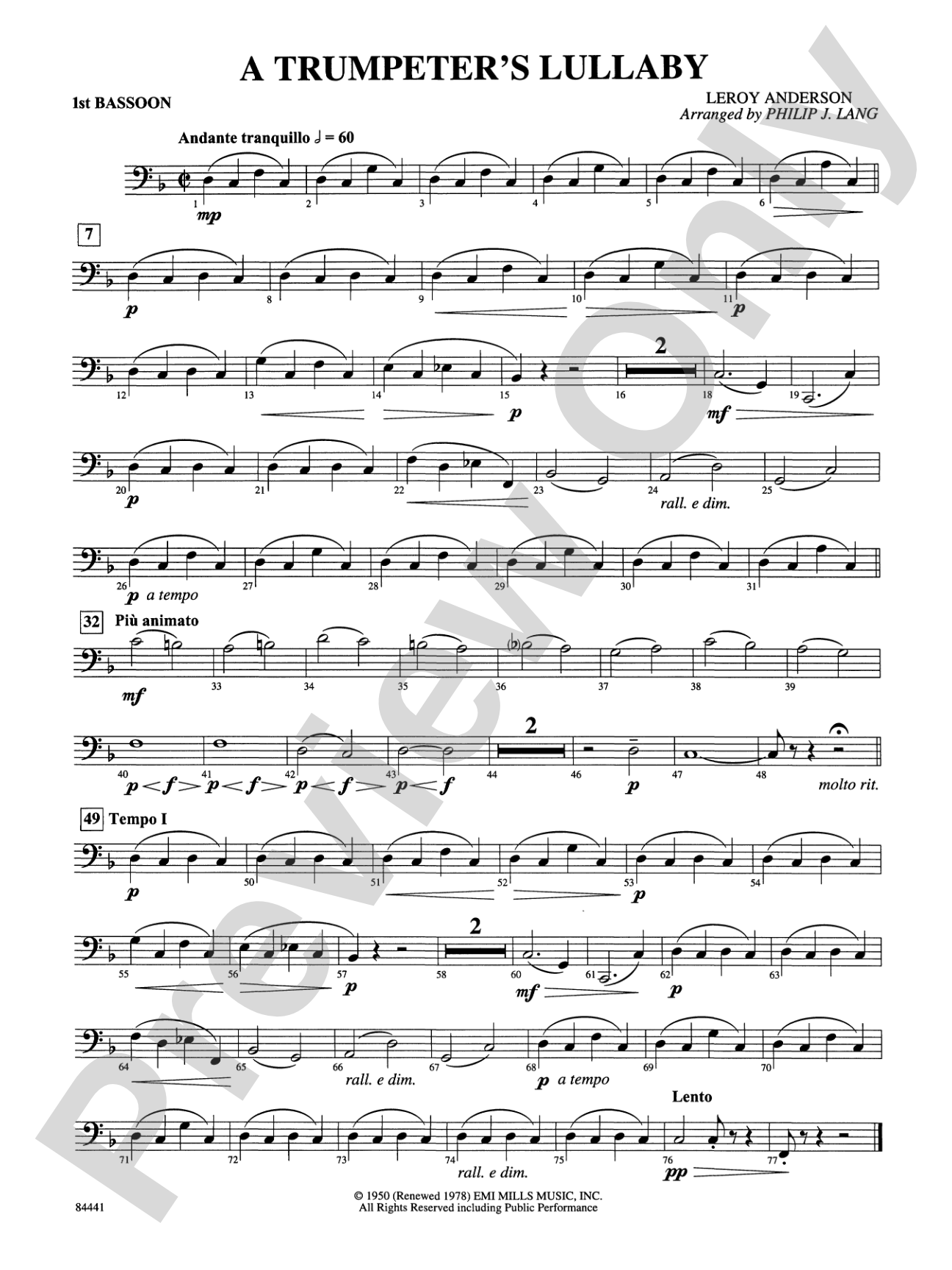 Trumpeter's Lullaby (with Trumpet Solo): Bassoon