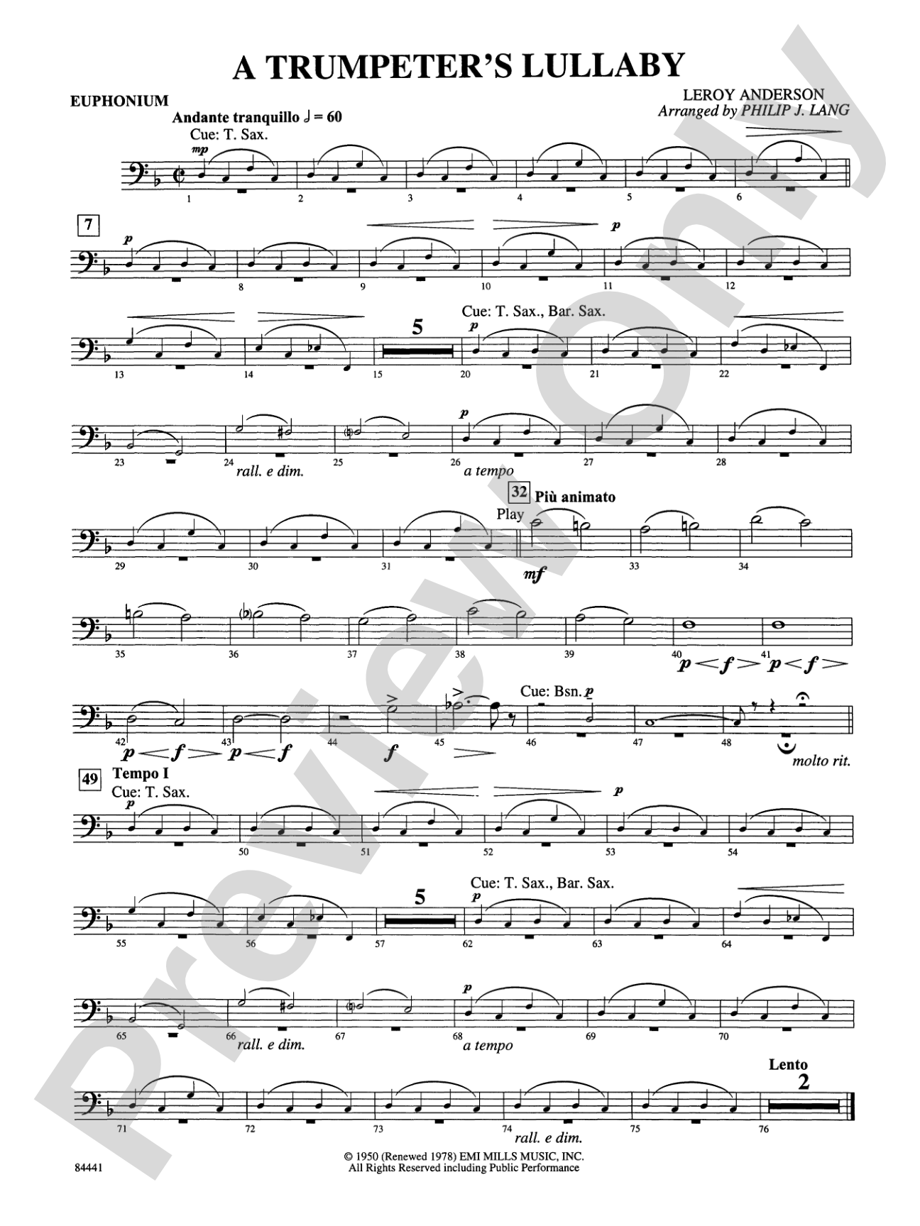 Trumpeter's Lullaby (with Trumpet Solo): Baritone B.C.