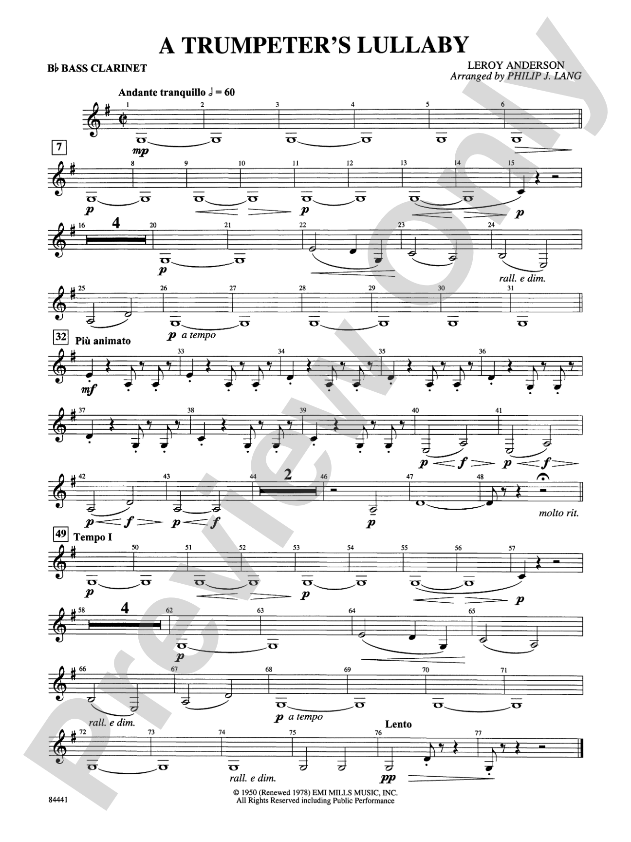 Trumpeter's Lullaby (with Trumpet Solo): B-flat Bass Clarinet
