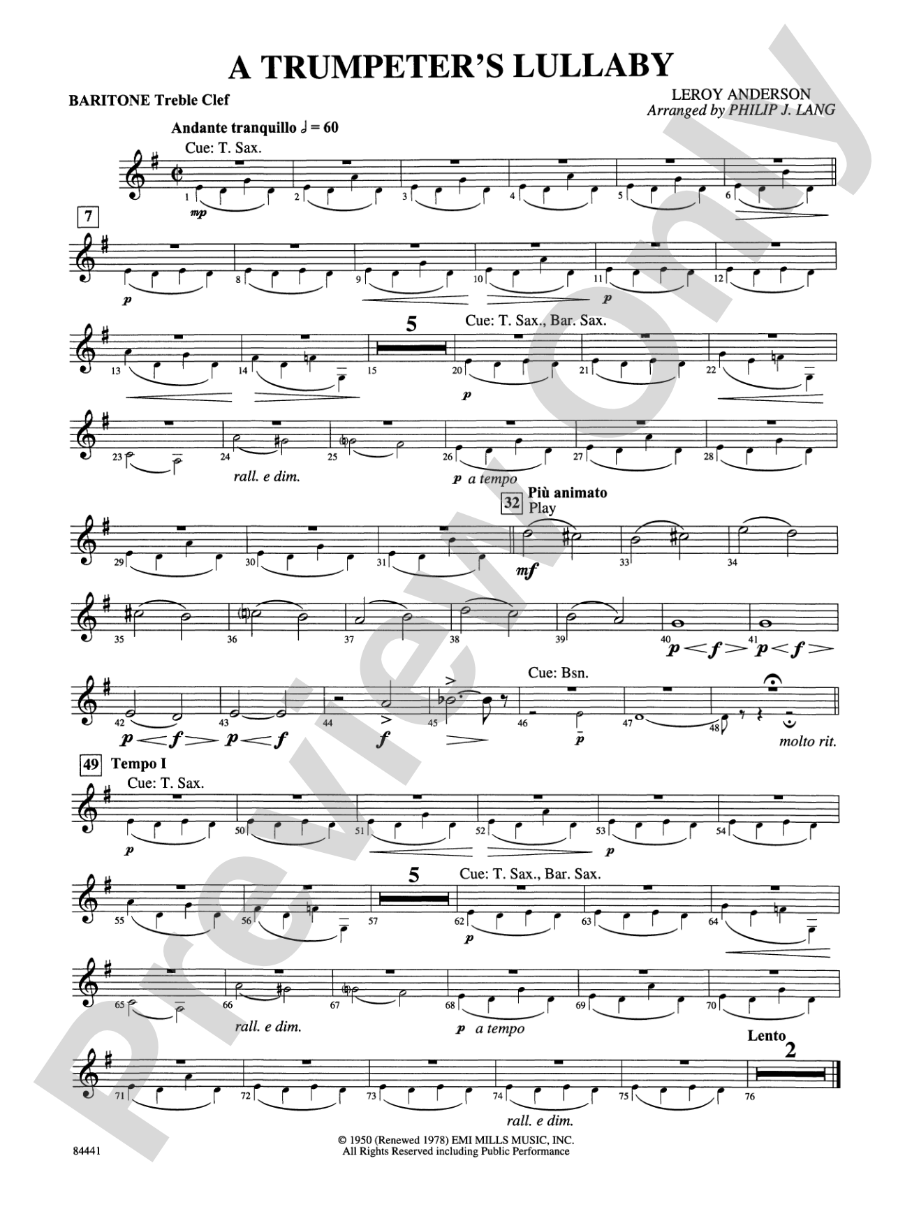 Trumpeter's Lullaby (with Trumpet Solo): Baritone T.C.