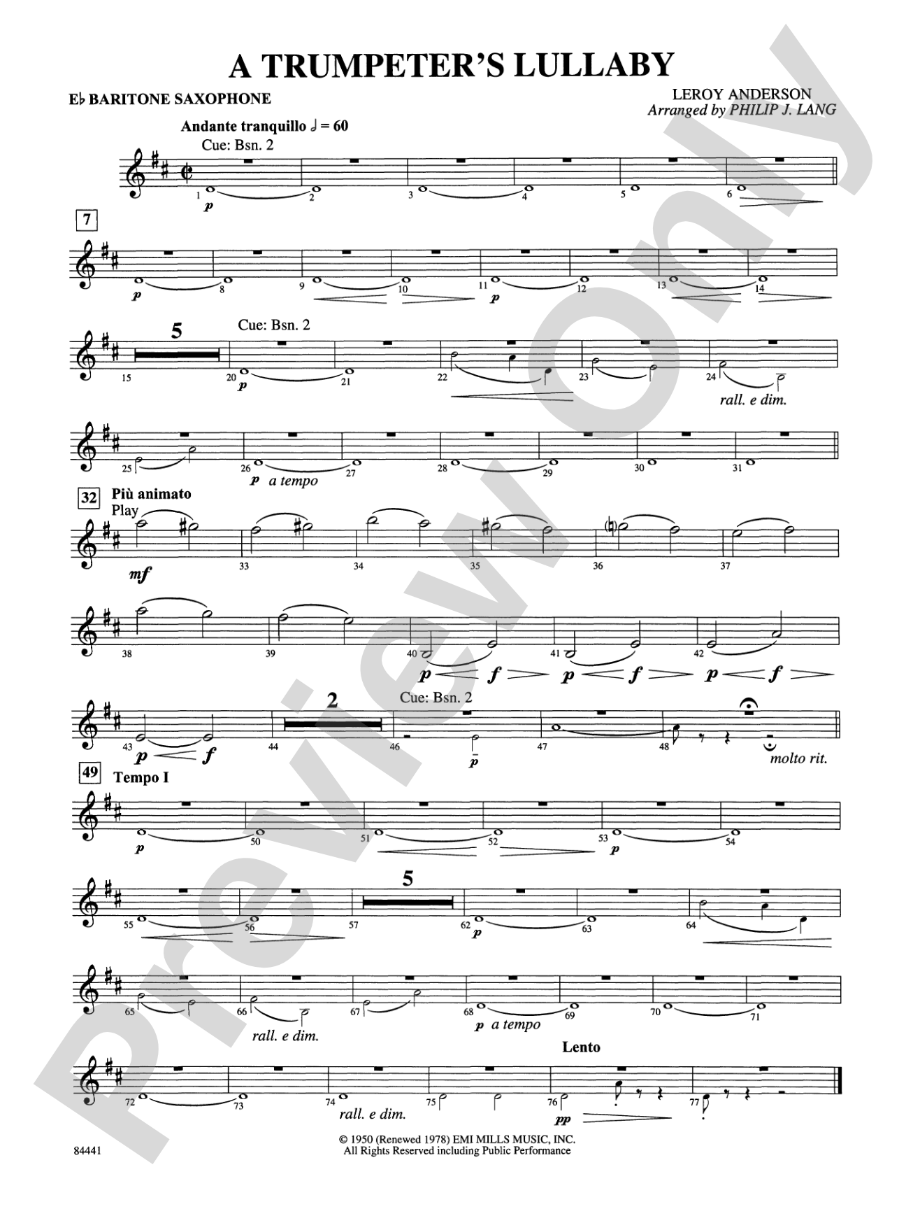 Trumpeter's Lullaby (with Trumpet Solo): E-flat Baritone Saxophone