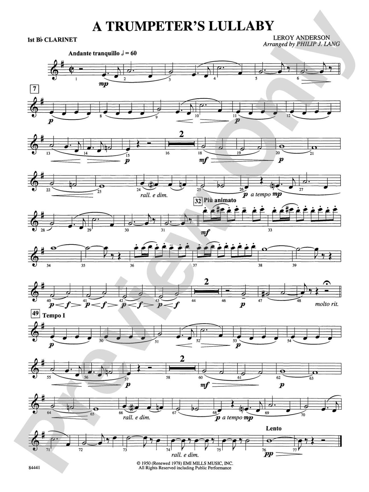 Trumpeter's Lullaby (with Trumpet Solo): 1st B-flat Clarinet
