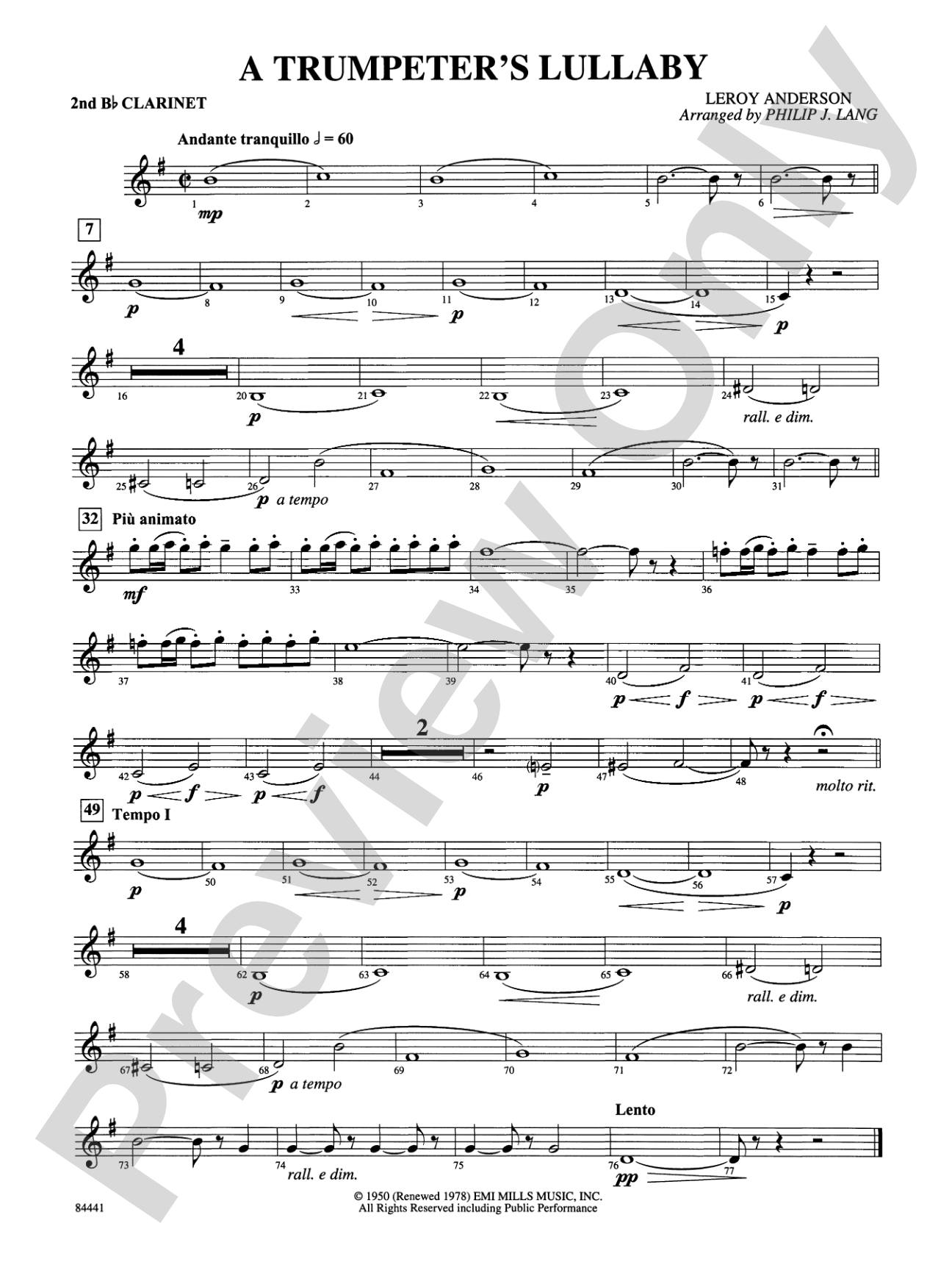 Trumpeter's Lullaby (with Trumpet Solo): 2nd B-flat Clarinet