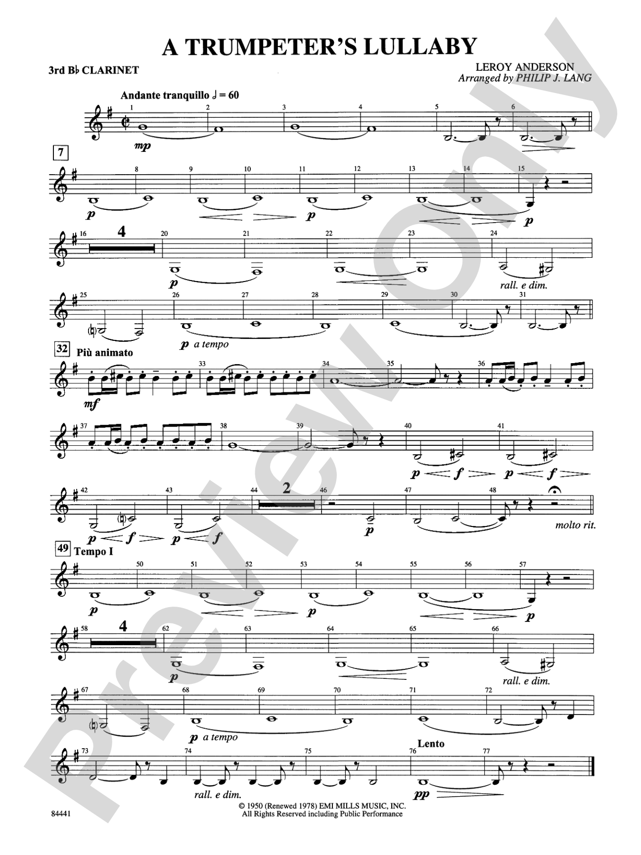 Trumpeter's Lullaby (with Trumpet Solo): 3rd B-flat Clarinet