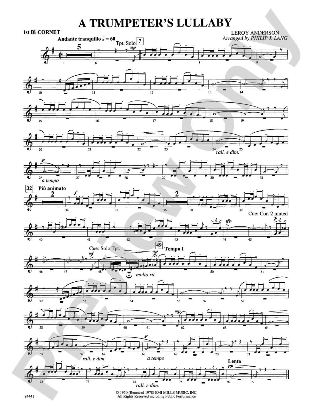 Trumpeter's Lullaby (with Trumpet Solo): 1st B-flat Cornet