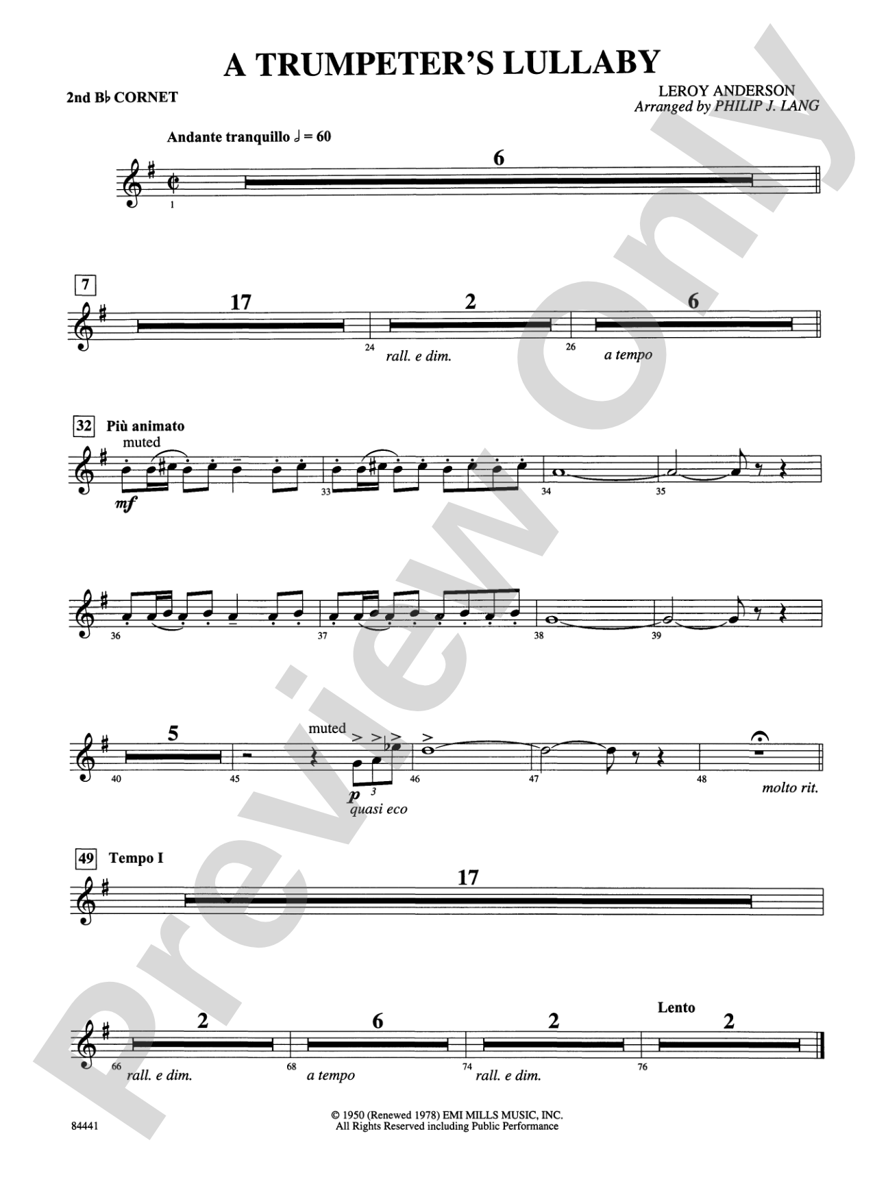 Trumpeter's Lullaby (with Trumpet Solo): 2nd B-flat Cornet