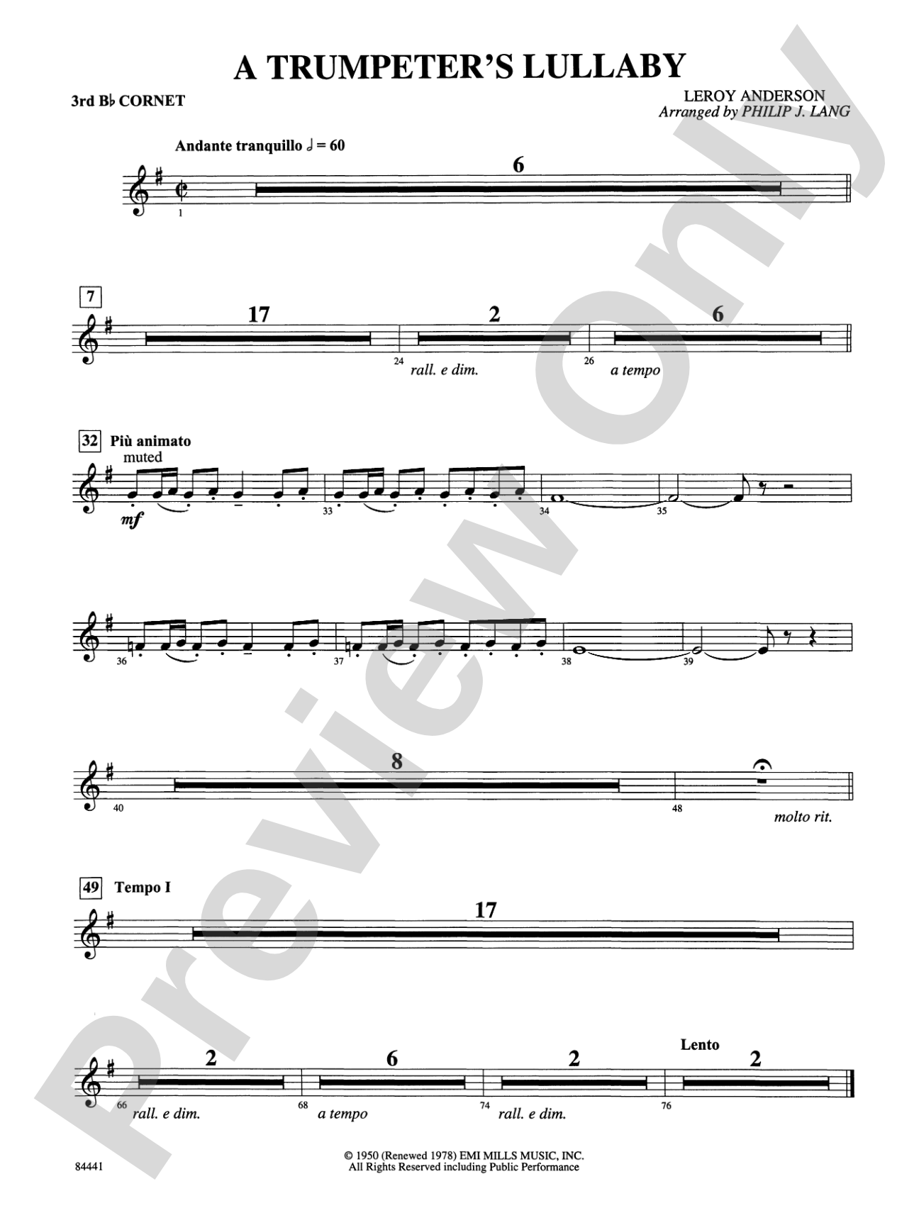 Trumpeter's Lullaby (with Trumpet Solo): 3rd B-flat Cornet