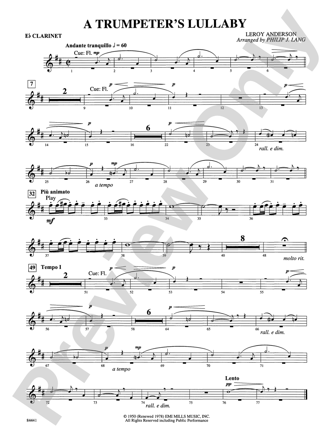 Trumpeter's Lullaby (with Trumpet Solo): E-flat Soprano Clarinet