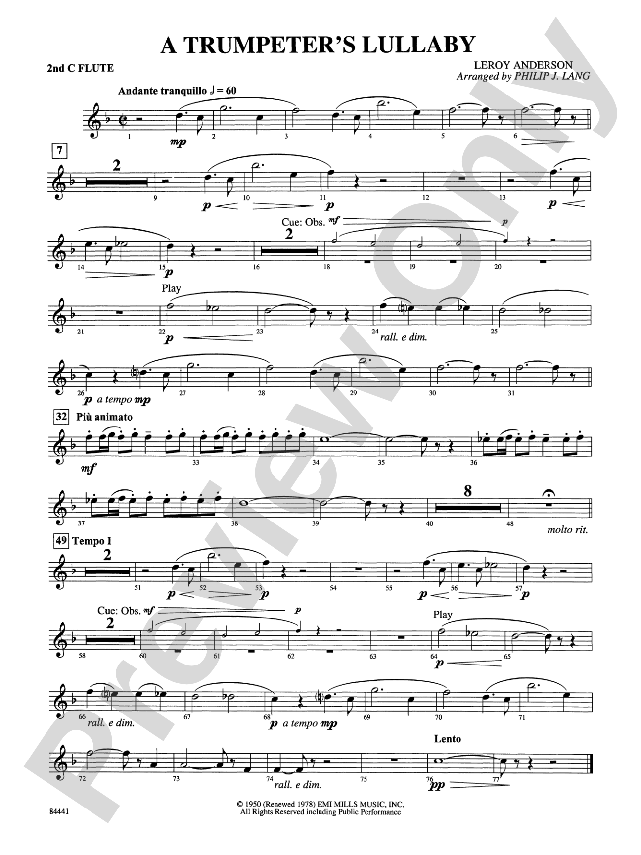 Trumpeter's Lullaby (with Trumpet Solo): 2nd Flute