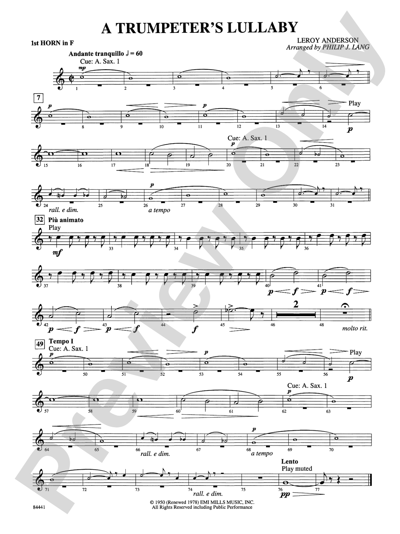 Trumpeter's Lullaby (with Trumpet Solo): 1st F Horn
