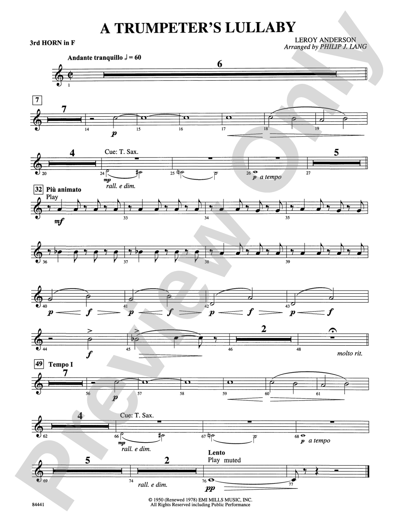 Trumpeter's Lullaby (with Trumpet Solo): 3rd F Horn